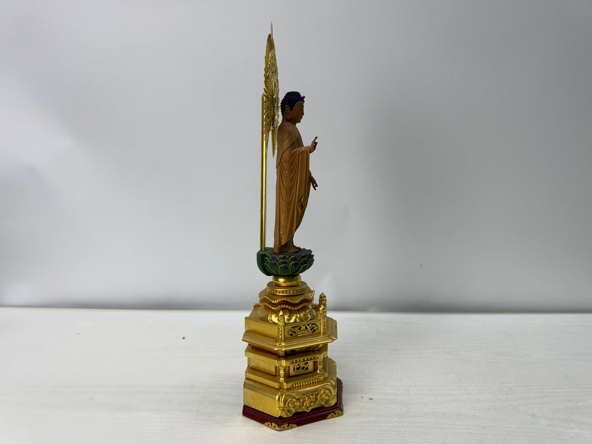 Y11081 STATUE wood carving Standing Amida Nyorai Japan antique Buddhist art
