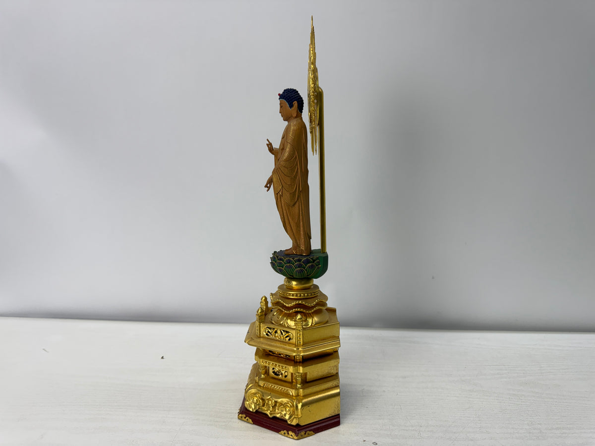 Y11081 STATUE wood carving Standing Amida Nyorai Japan antique Buddhist art