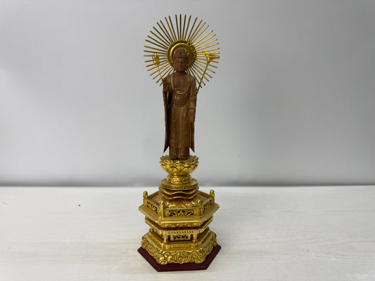 Y11082 STATUE plain wood carving gold leaf Buddha figure Japan antique Buddhisn