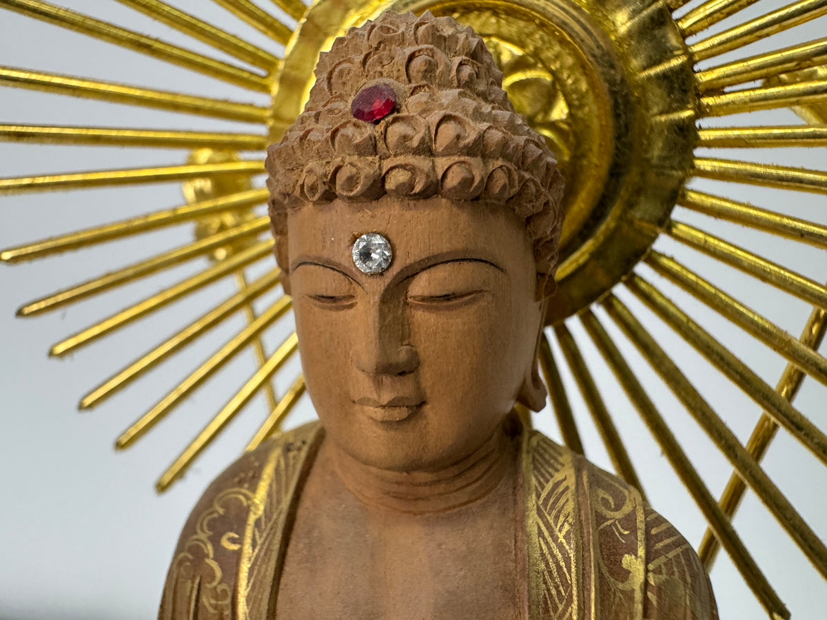 Y11082 STATUE plain wood carving gold leaf Buddha figure Japan antique Buddhisn