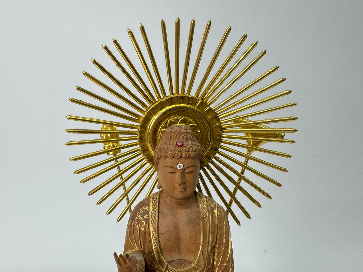 Y11082 STATUE plain wood carving gold leaf Buddha figure Japan antique Buddhisn