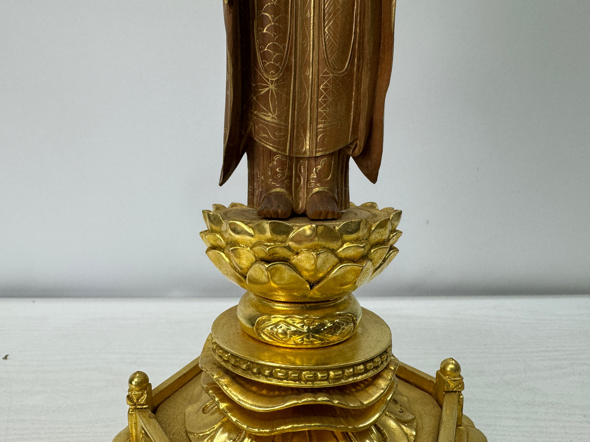 Y11082 STATUE plain wood carving gold leaf Buddha figure Japan antique Buddhisn