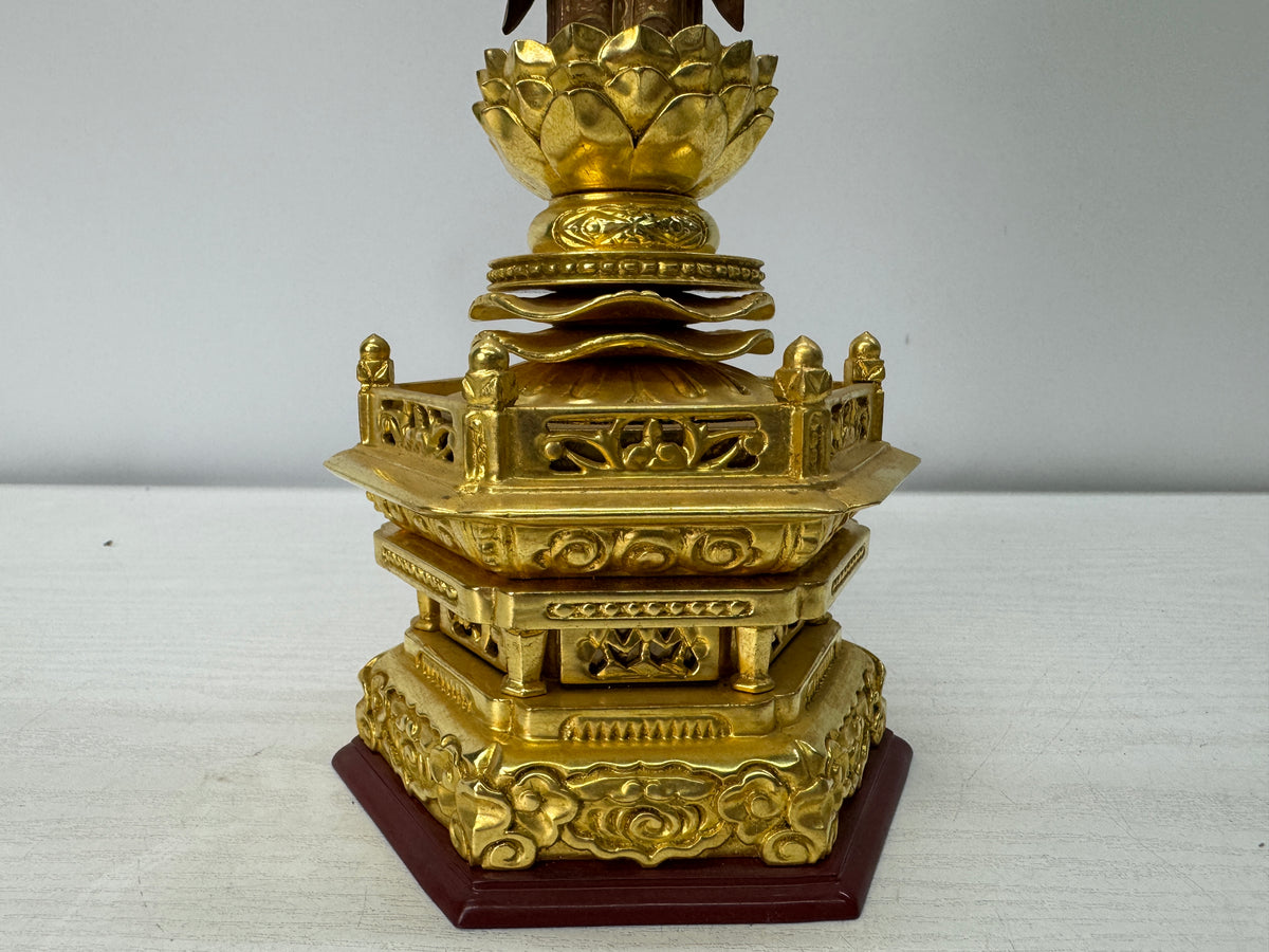 Y11082 STATUE plain wood carving gold leaf Buddha figure Japan antique Buddhisn