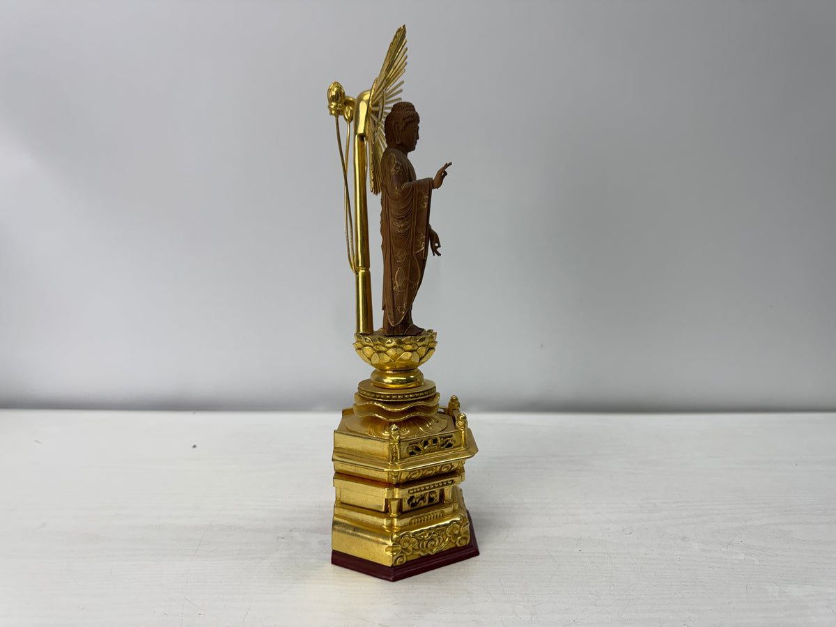 Y11082 STATUE plain wood carving gold leaf Buddha figure Japan antique Buddhisn