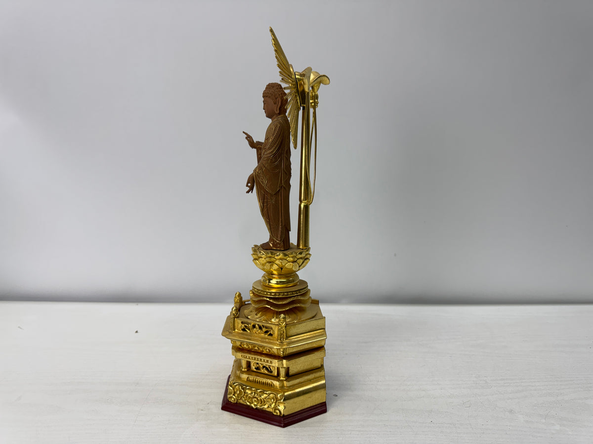Y11082 STATUE plain wood carving gold leaf Buddha figure Japan antique Buddhisn