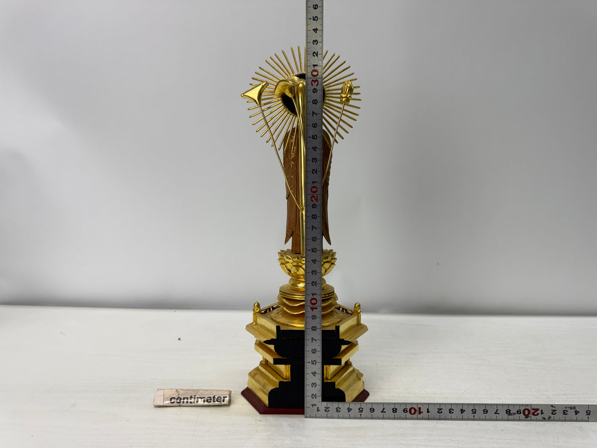 Y11082 STATUE plain wood carving gold leaf Buddha figure Japan antique Buddhisn