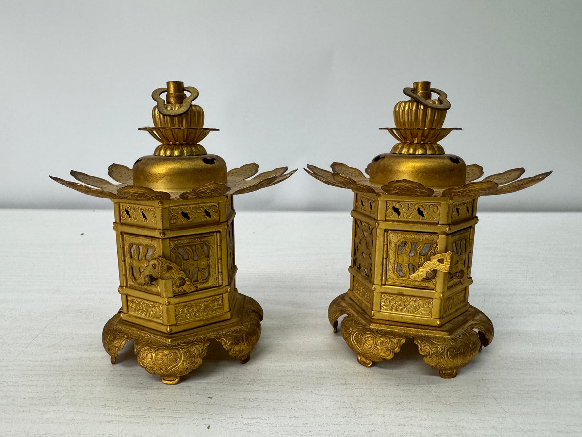 Y11083 TOUROU small 2 Hanging Lanterns Buddhist utensils Japan antique lighting