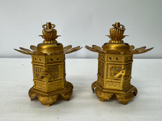 Y11083 TOUROU small 2 Hanging Lanterns Buddhist utensils Japan antique lighting