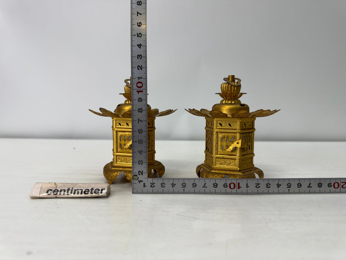 Y11083 TOUROU small 2 Hanging Lanterns Buddhist utensils Japan antique lighting