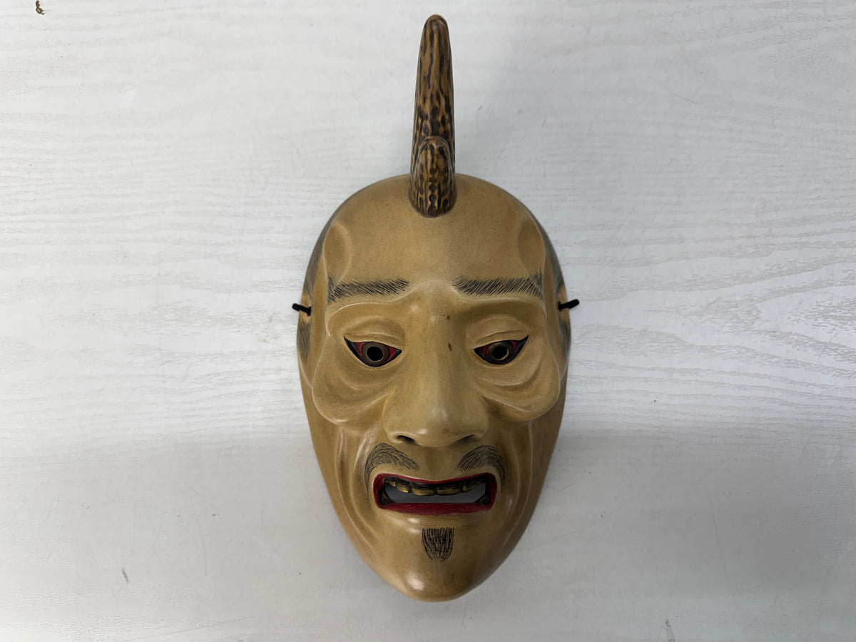 Y11086 NOH MASK wood carving Ikkaku Sennin signed Japan antique omen dance drama