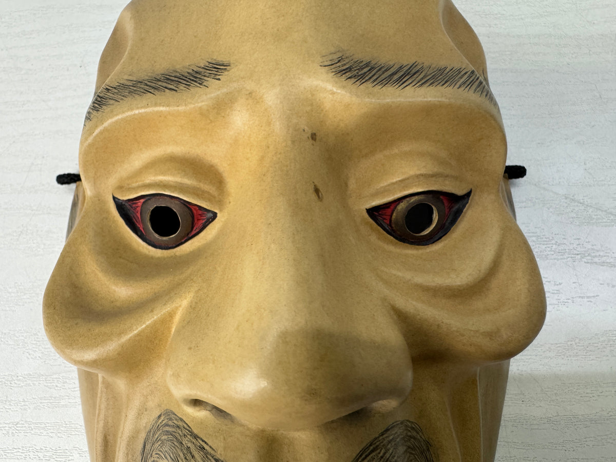 Y11086 NOH MASK wood carving Ikkaku Sennin signed Japan antique omen dance drama