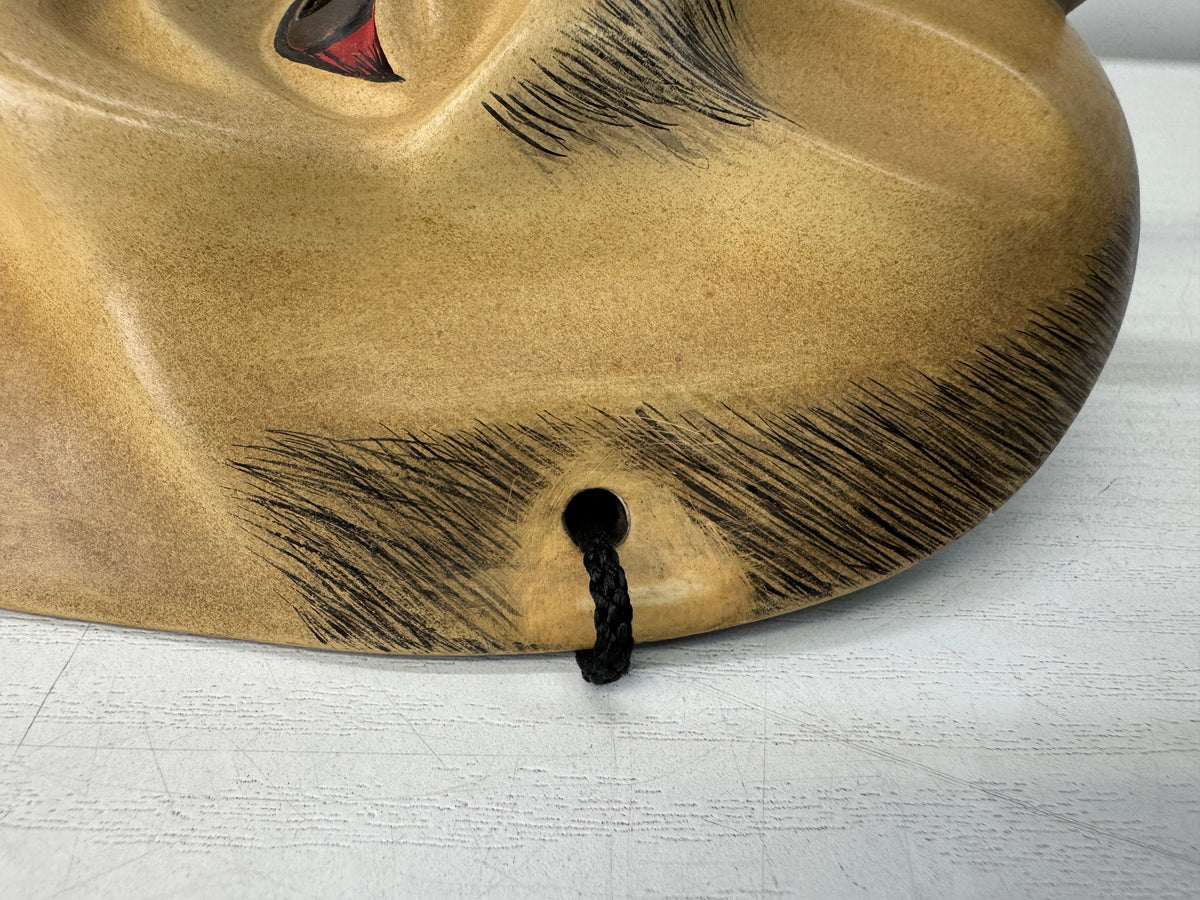Y11086 NOH MASK wood carving Ikkaku Sennin signed Japan antique omen dance drama