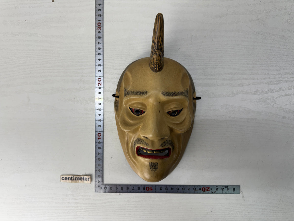 Y11086 NOH MASK wood carving Ikkaku Sennin signed Japan antique omen dance drama