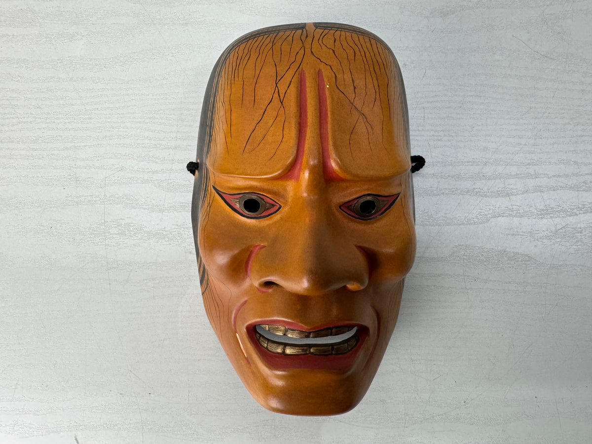 Y11089 NOH MASK wood carving Hashihime signed Japan antique omenmen dance drama