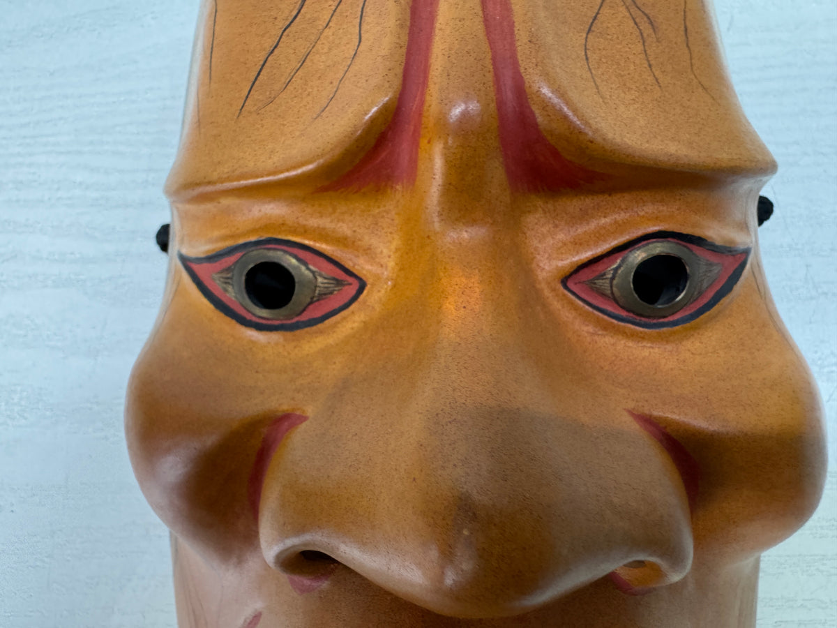 Y11089 NOH MASK wood carving Hashihime signed Japan antique omenmen dance drama
