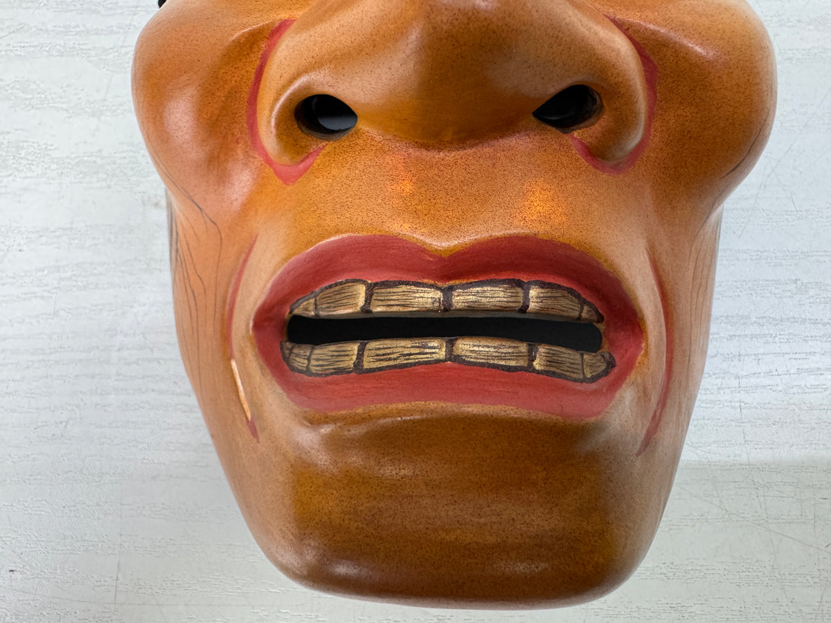 Y11089 NOH MASK wood carving Hashihime signed Japan antique omenmen dance drama