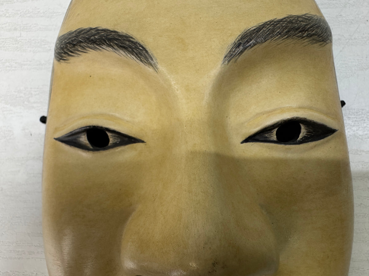 Y11090 NOH MASK wood carving Kasshiki signed Japan antique omen men dance drama