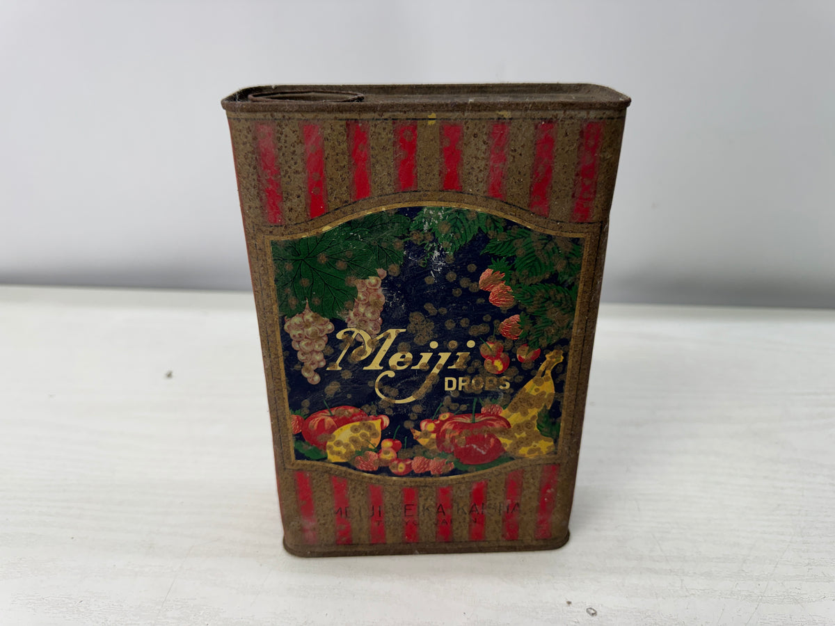 Y11093 BOX Pre-war Meiji Drops candy tin can packaging Japan antique wrapping