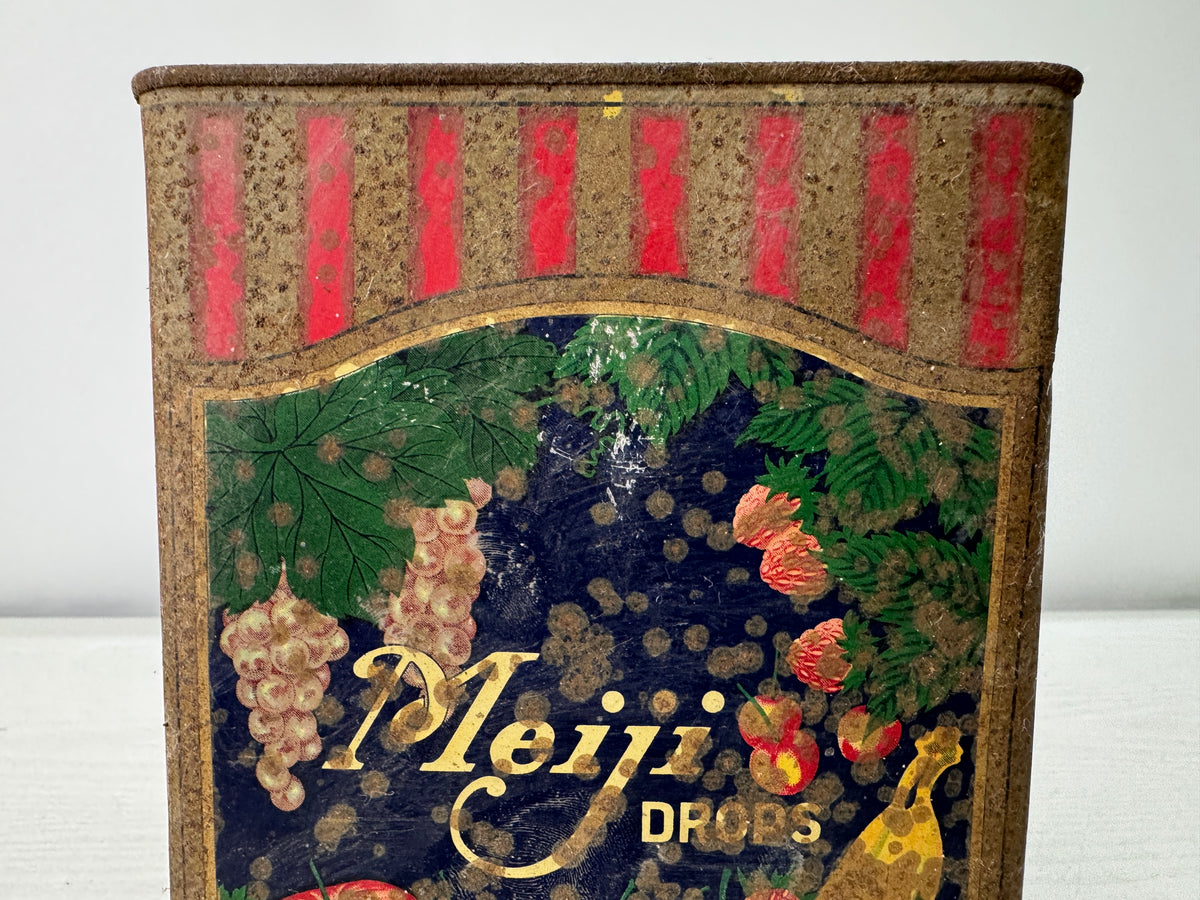 Y11093 BOX Pre-war Meiji Drops candy tin can packaging Japan antique wrapping