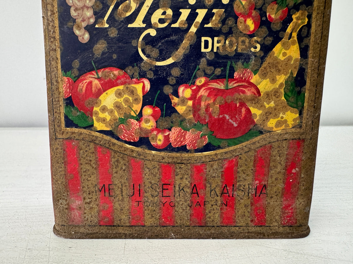 Y11093 BOX Pre-war Meiji Drops candy tin can packaging Japan antique wrapping