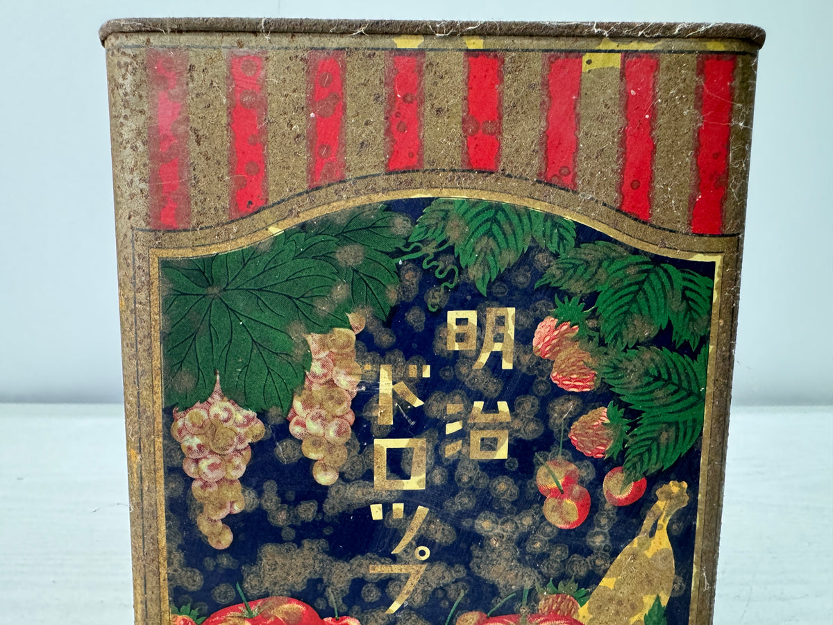 Y11093 BOX Pre-war Meiji Drops candy tin can packaging Japan antique wrapping