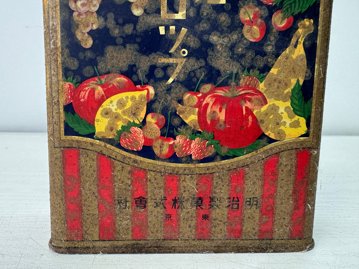 Y11093 BOX Pre-war Meiji Drops candy tin can packaging Japan antique wrapping