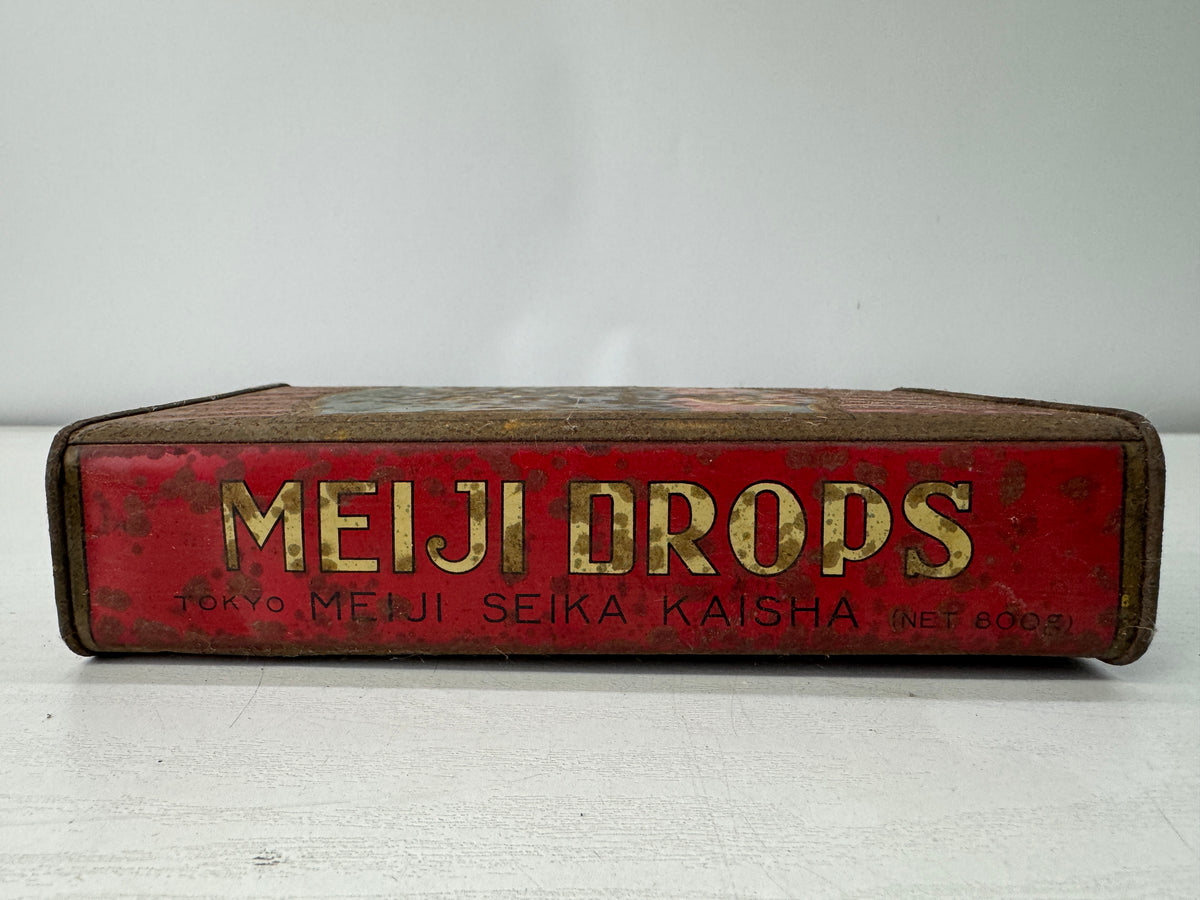 Y11093 BOX Pre-war Meiji Drops candy tin can packaging Japan antique wrapping