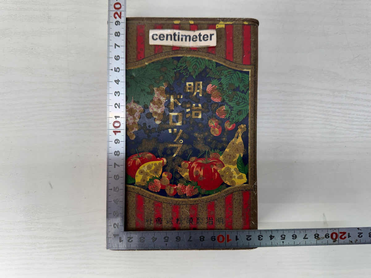 Y11093 BOX Pre-war Meiji Drops candy tin can packaging Japan antique wrapping