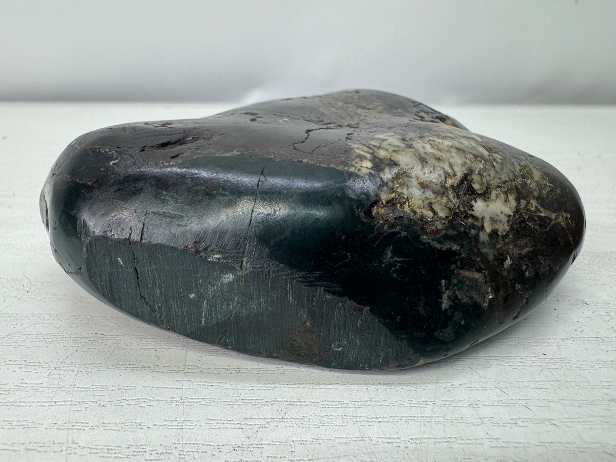 Y11094 OKIMONO Chrysanthemum viewing stone wooden stand Japan antique interior