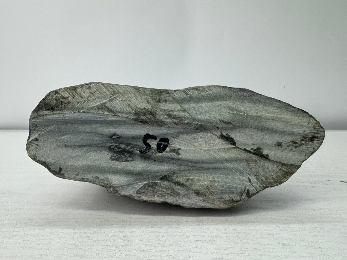 Y11095 OKIMONO Green viewing stone Suiseki wooden stand Japan antique interior