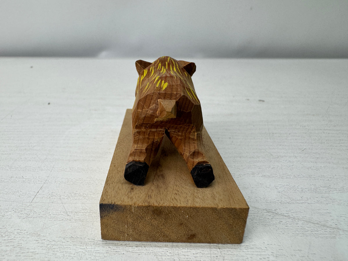 Y11099 OKIMONO small wood caving Boar figurine Japan antique interior ornament