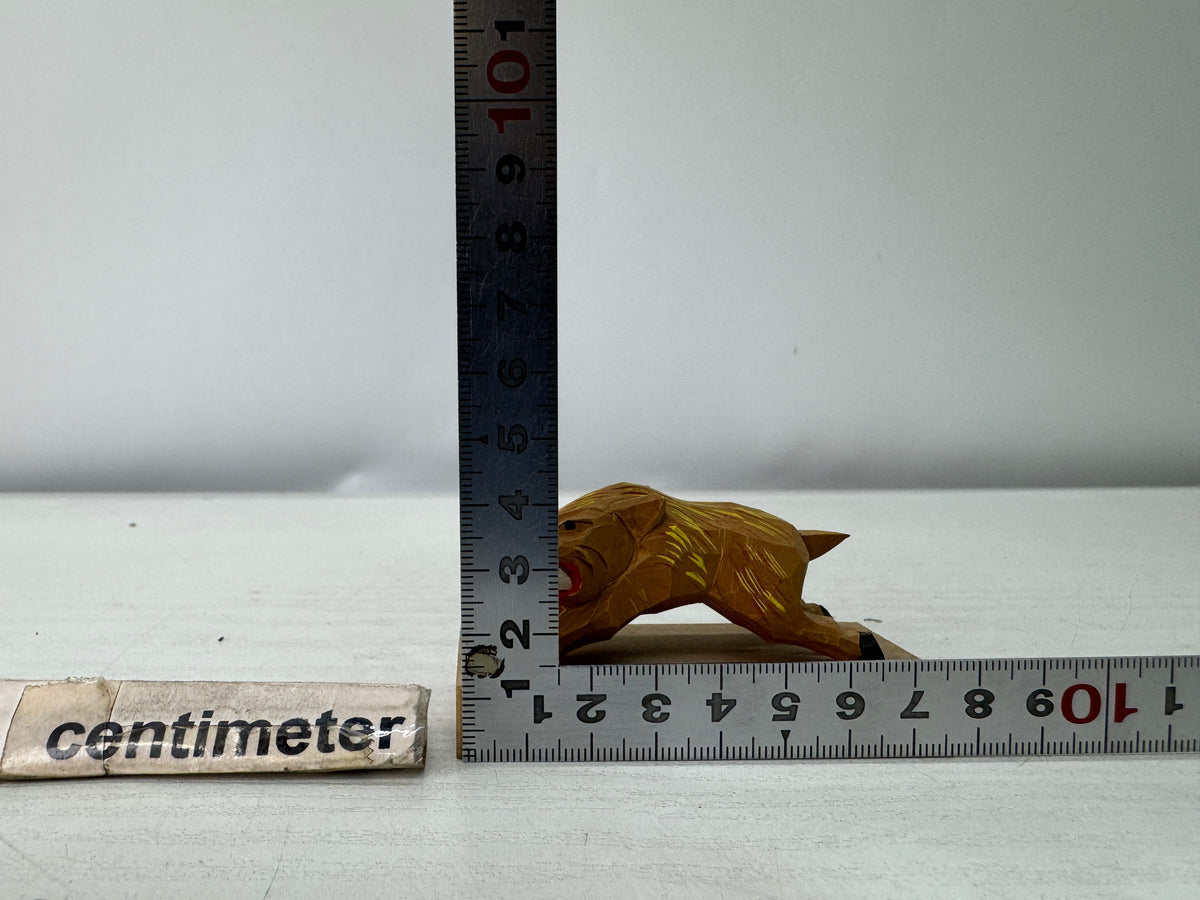 Y11099 OKIMONO small wood caving Boar figurine Japan antique interior ornament
