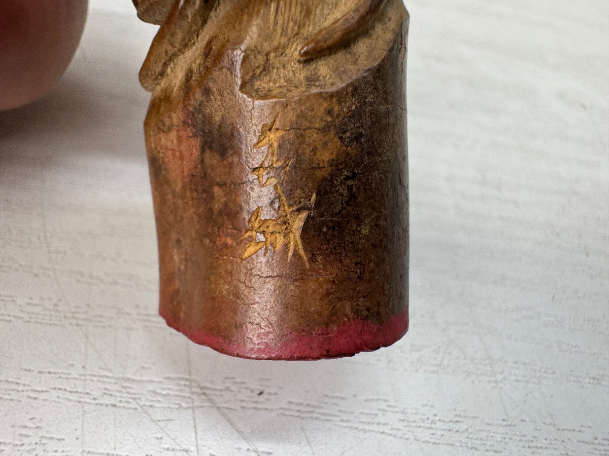 Y11102 STAMP MATERIAL small Bamboo root signed Japan antique hanko inkan seal