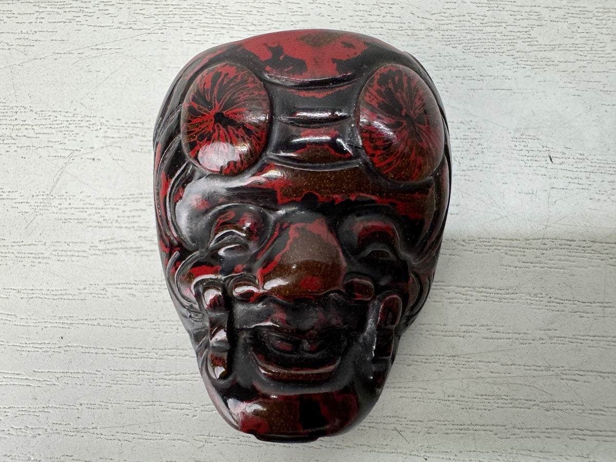 Y11103 NETSUKE Men mask Lacquered Japan antique kimono accessory ornament figure
