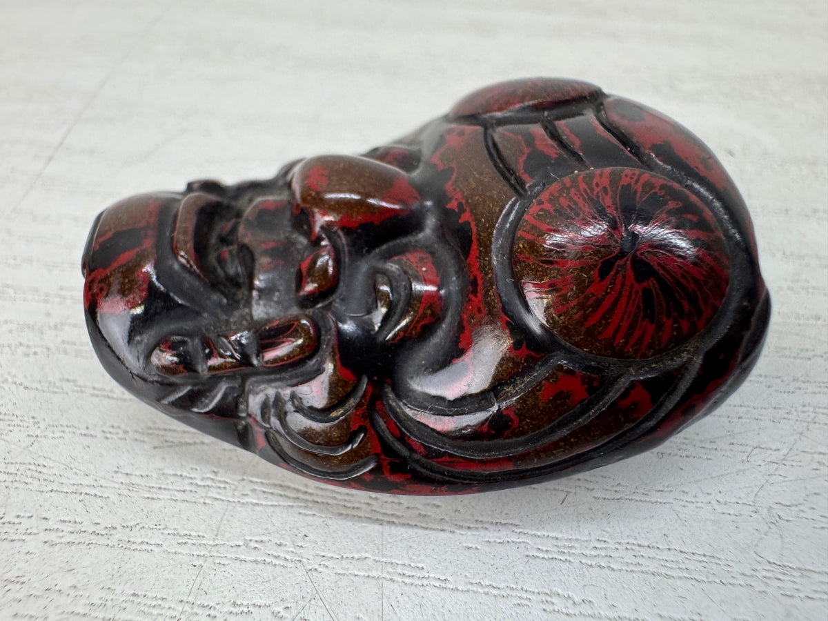 Y11103 NETSUKE Men mask Lacquered Japan antique kimono accessory ornament figure