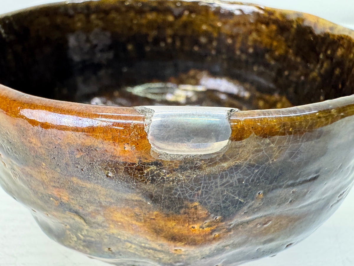 Y11112 CHAWAN Ohi-ware kintsugi bowl signed box Japan antique tea ceremony cup