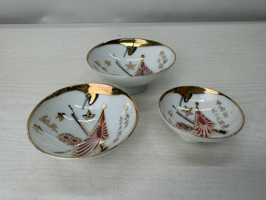Y11117 Imperial Japan Army 3-tiered sakazuki Sake cups Japanese WW2 vintage