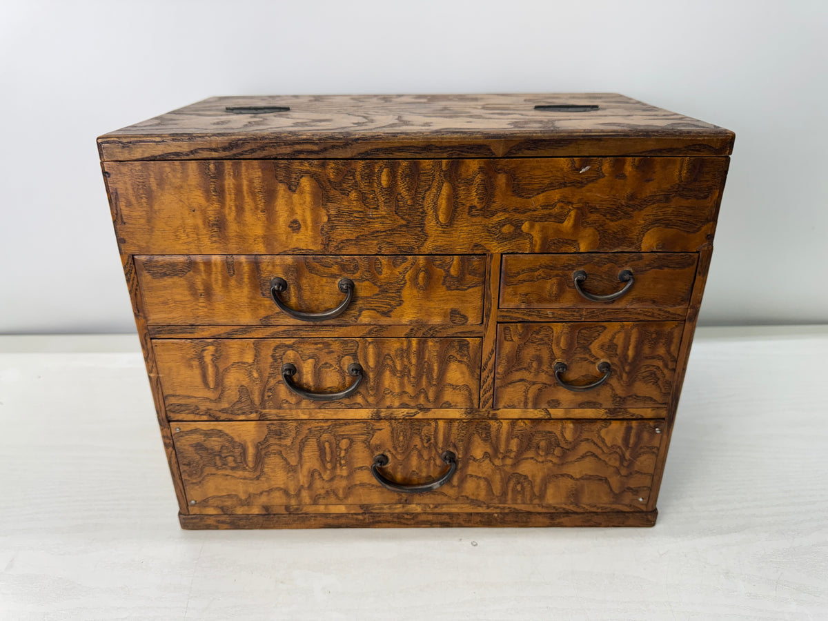 Y11122 TANSU Tamamoku wood small chest drawers Sewing box Japan antique storage