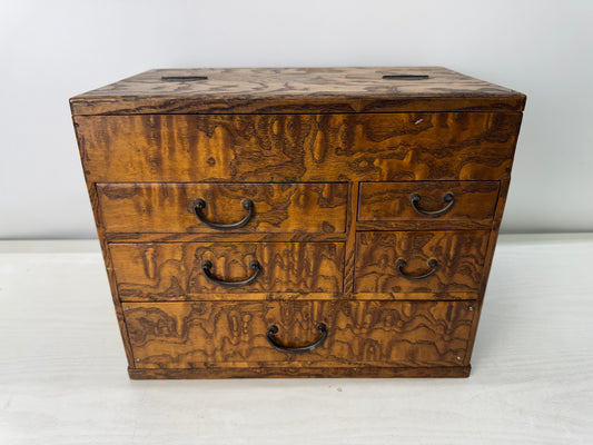 Y11122 TANSU Tamamoku wood small chest drawers Sewing box Japan antique storage