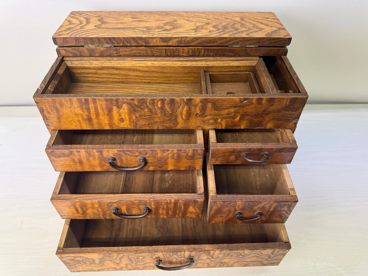 Y11122 TANSU Tamamoku wood small chest drawers Sewing box Japan antique storage