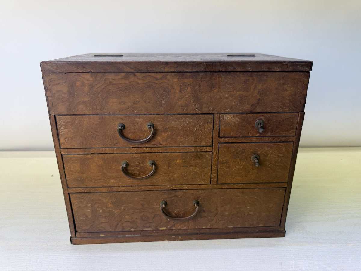 Y11123 TANSU Mulberry wood Sewing box small chest drawers Japan antique storage