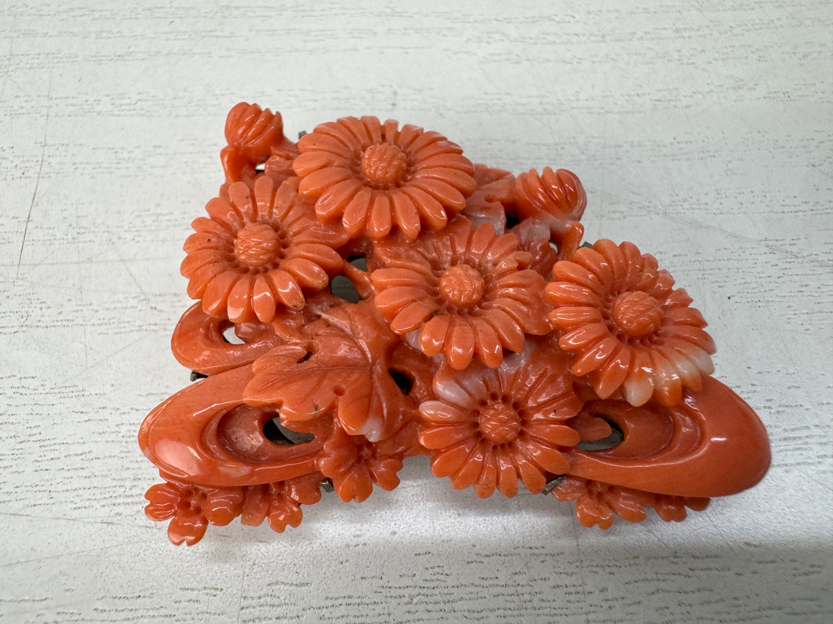 Y11125 OBIDOME Genuine Coral Sash clip brooch Japan antique kimono accessory