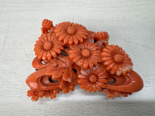 Y11125 OBIDOME Genuine Coral Sash clip brooch Japan antique kimono accessory