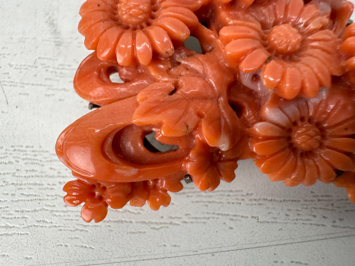 Y11125 OBIDOME Genuine Coral Sash clip brooch Japan antique kimono accessory