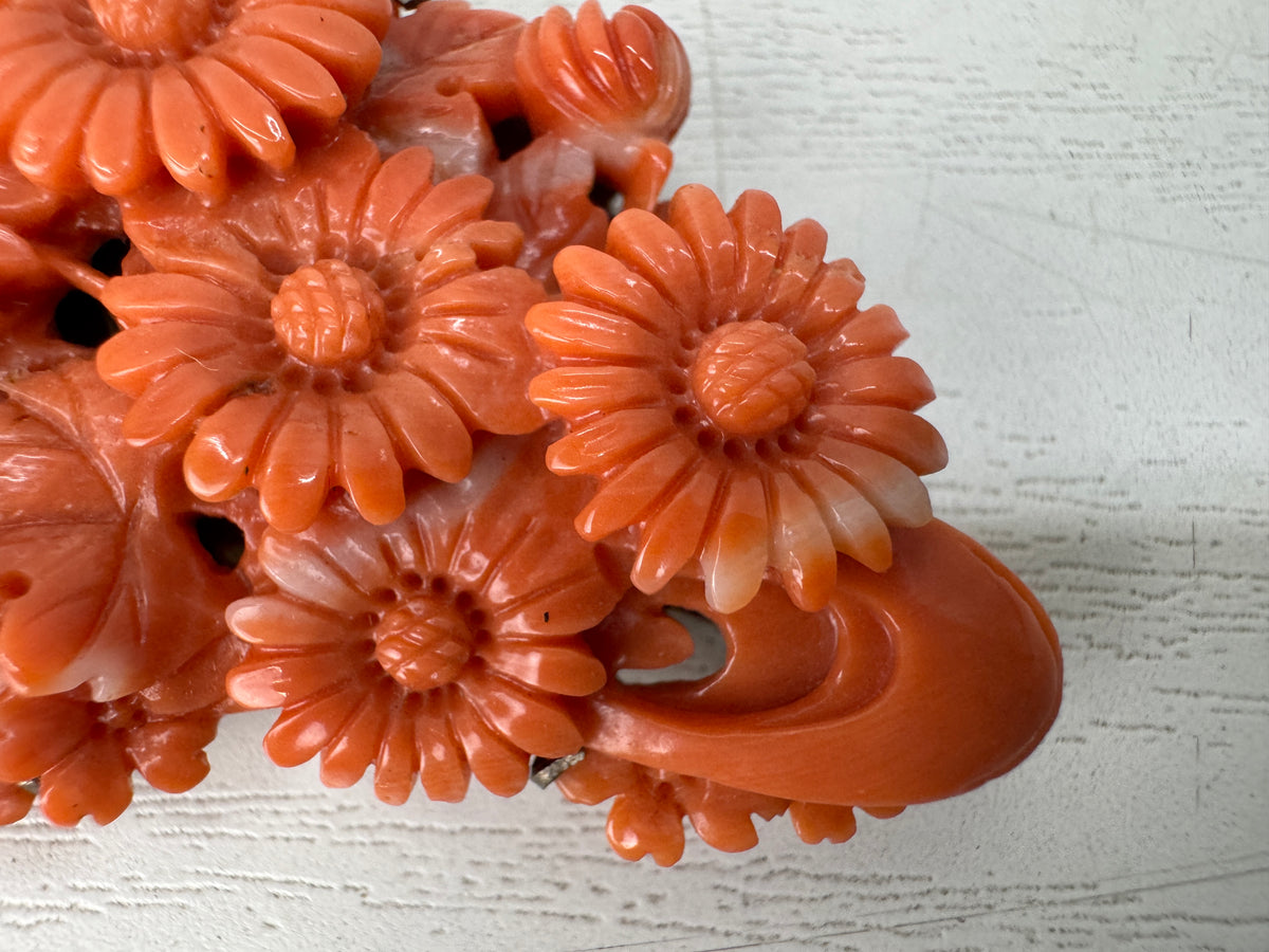Y11125 OBIDOME Genuine Coral Sash clip brooch Japan antique kimono accessory