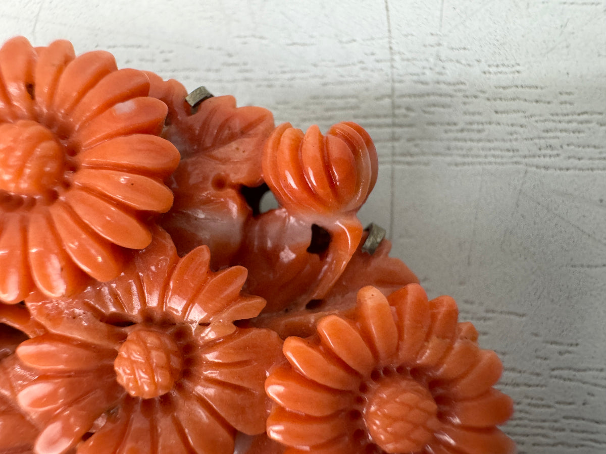 Y11125 OBIDOME Genuine Coral Sash clip brooch Japan antique kimono accessory