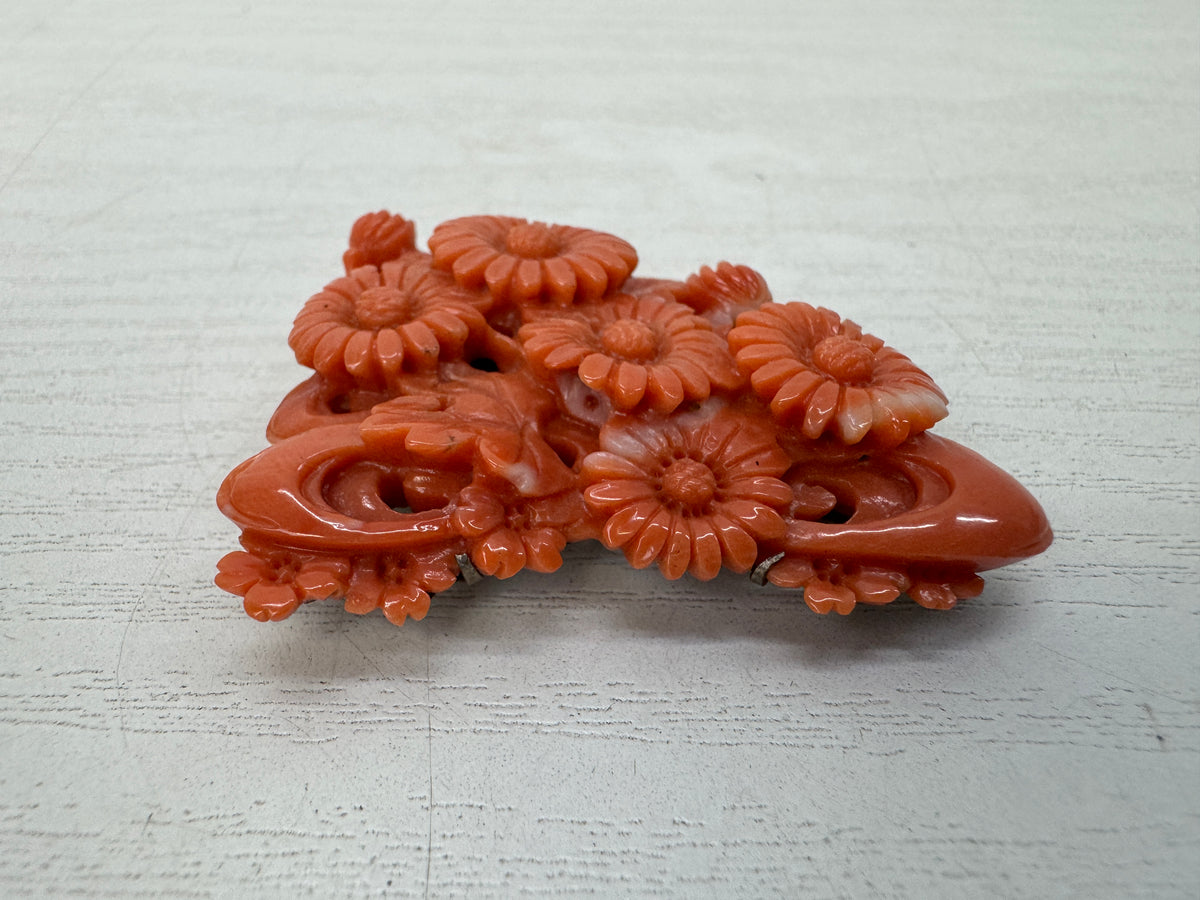 Y11125 OBIDOME Genuine Coral Sash clip brooch Japan antique kimono accessory