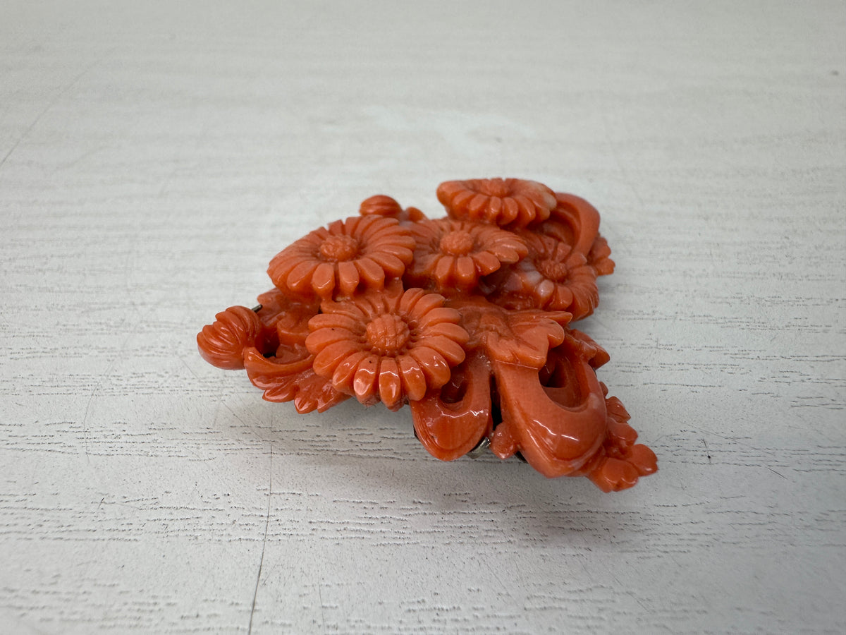 Y11125 OBIDOME Genuine Coral Sash clip brooch Japan antique kimono accessory