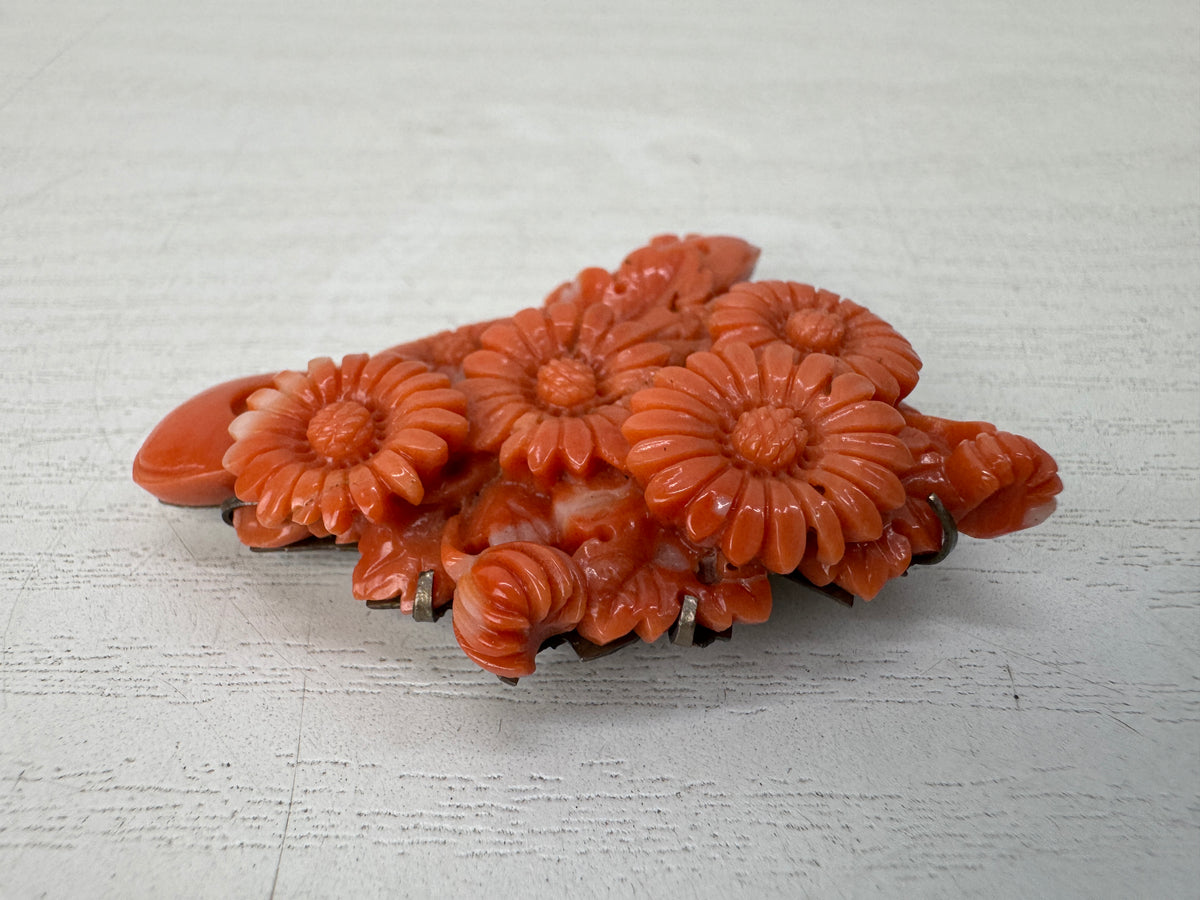 Y11125 OBIDOME Genuine Coral Sash clip brooch Japan antique kimono accessory