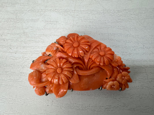 Y11126 OBIDOME Genuine Coral Sash clip brooch Japan antique kimono accessory